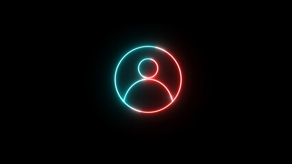 Neon-glow user or profile or avatar icon with circle. Two-tone blue and red color person or user account or people sign