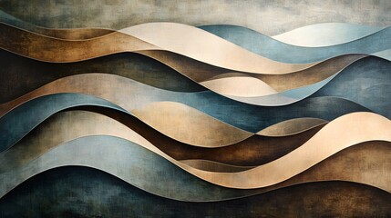 Calming Rhythms depicted with layered shapes in harmonious earth tones, flowing into one another to create a soothing visual experience