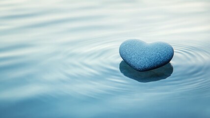 Fototapeta premium Heart-shaped stone floating on calm, rippled water surface
