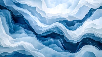 Obraz premium Calming Rhythms portrayed by fluid lines that mimic natural elements like rivers or clouds, utilizing a palette of soft blues and whites