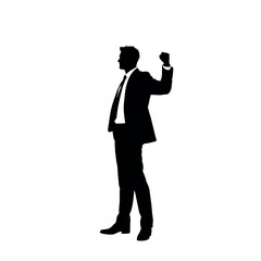 A businessman silhouette standing with a raised fist, giving a motivational gesture