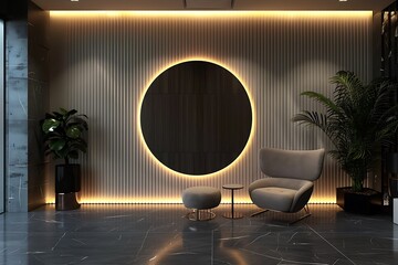 3D Modern Office Lobby with LED Wall Logo Design