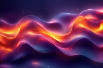 Obraz premium Abstract Background with Neon Waves and Sparkling Light, Creating a Cosmic Glow Atmosphere, Perfect for Technology, Graphics, and Data Visualization Projects