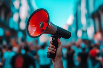 hand holding megaphone , demonstration, protest, voicing your opinion
