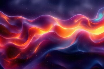 Obraz premium Abstract Background with Neon Waves and Sparkling Light, Creating a Cosmic Glow Atmosphere, Perfect for Technology, Graphics, and Data Visualization Projects
