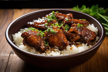 Chicken Adobo is a traditional Filipino dish made by marinating and simmering chicken in a mixture of soy sauce, vinegar, garlic, and spices