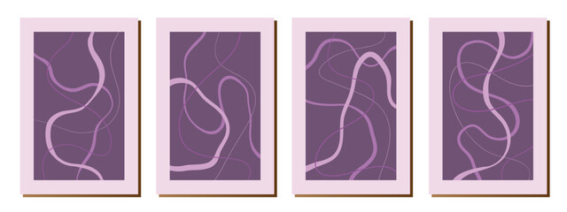 Set of stylish templates with organic abstract shapes and lines in nude colors. Pastel background in minimalist style. Contemporary vector Illustration