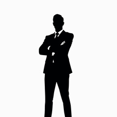 A businessman silhouette standing with crossed arms, facing forward with a strong, confident stance