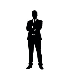 A businessman silhouette standing with crossed arms, facing forward with a strong, confident stance