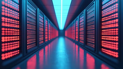 Futuristic Data Center with Holographic Elements