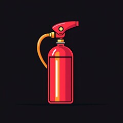 A simple line drawing depicts a fire extinguisher, emphasizing its role in fire safety with a flat design and a contrasting black background
