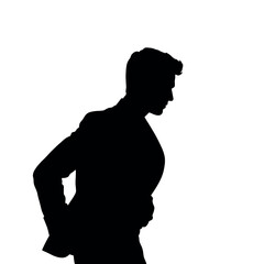 A businessman silhouette talking on a mobile phone, with one hand on his hip and a confident posture