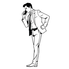 A businessman silhouette talking on a mobile phone, with one hand on his hip and a confident posture