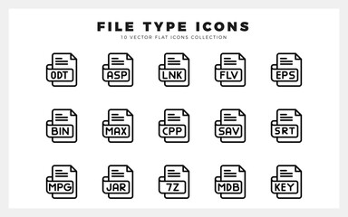 15 File Type Lineal icon pack. vector illustration.