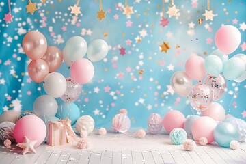 Pastel Balloon and Star Birthday Backdrop