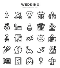 Set of 25 Wedding Lineal Icons Pack.