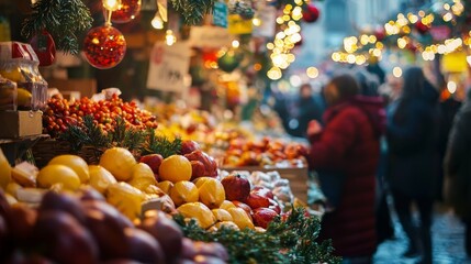 Vibrant market scene captures festive New Year traditions and flavors
