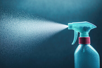 A spray bottle releasing a fine mist symbolizes cleaning, freshness, and effective hygiene care. 
