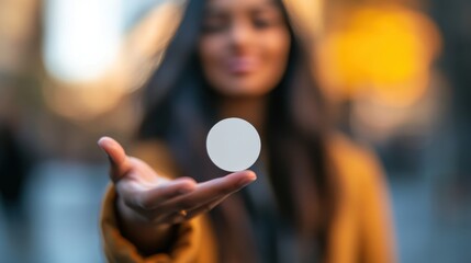 Models of various races display simple badge mockups against a softly blurred outdoor backdrop