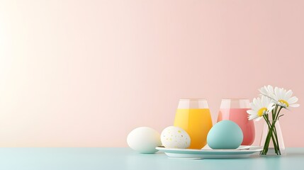 Fototapeta premium Colorful easter celebration with drinks and decor