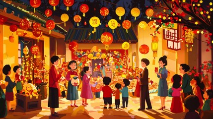 Chinese New Year celebration with community spirit colorful decorations
