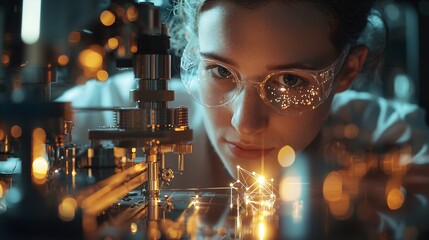 Researcher analyzing quantum hardware components in lab, high quality, close-up, DSLR, 16:9