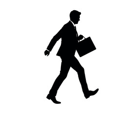 A businessman silhouette walking briskly with a briefcase, one arm swinging forward naturally