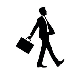 A businessman silhouette walking briskly with a briefcase, one arm swinging forward naturally