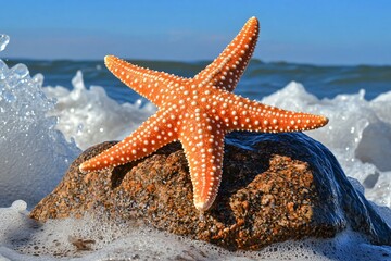 Starfish Clinging to Rock in Tidal Pool Near Ocean