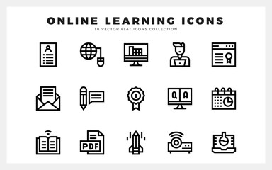 15 Online Learning Lineal icon pack. vector illustration.