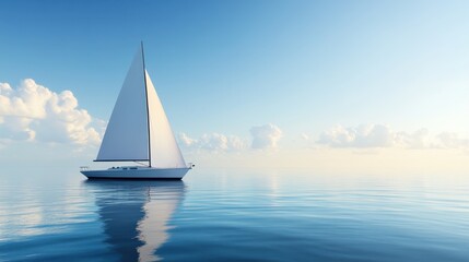 Obraz premium A calm sea with a sailboat drifting leisurely, the sails catching