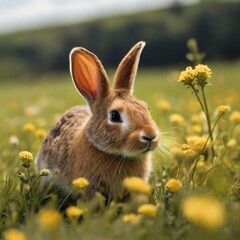 Fototapeta premium Rabbit in the grass on the lawn.