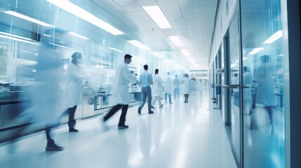 Fototapeta premium a modern laboratory corridor with medical professionals in motion