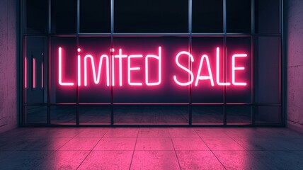 A bright pink neon sign reading "Limited SALE" in a modern, urban space creates an inviting atmosphere for shoppers.