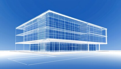 Transparent building wireframe with minimalist lines, capturing the essence of digital drafting and modern architecture