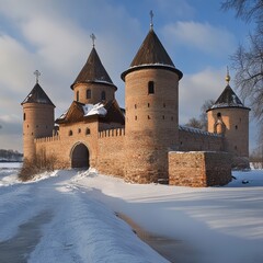Fototapeta premium Church, Ivangorod, afternoon, Russia
