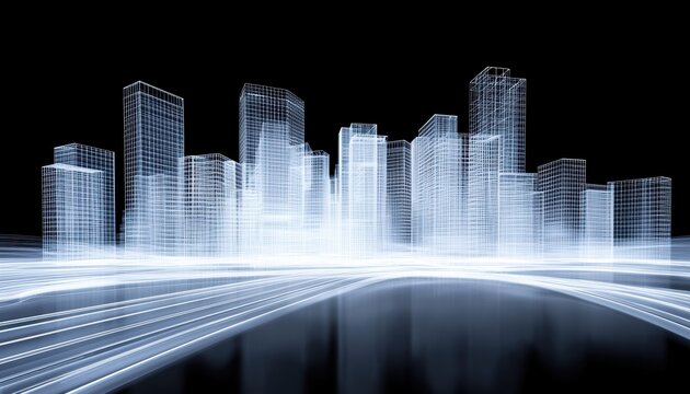 Transparent building wireframe with minimalist lines, capturing the essence of digital drafting and modern architecture