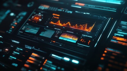 Fototapeta premium A digital interface displaying a financial report with a chart showing