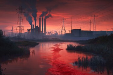 Obraz premium Pollution in Industrial Area with Contaminated Water
