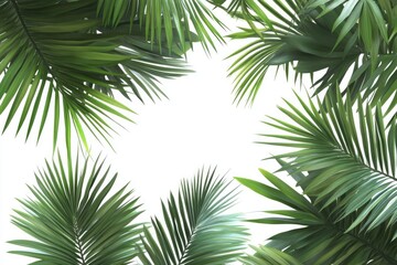 mix green leaves of palm tree on white background
