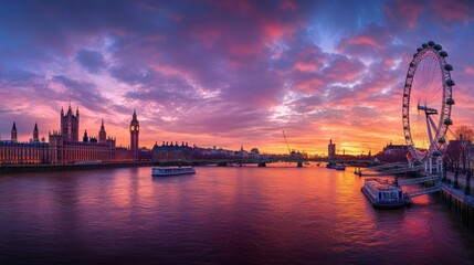 Fototapeta premium A high-resolution panoramic view of London s skyline at dusk