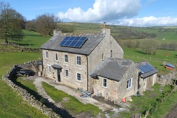 Obraz premium Solar Panels Installation on Rural Home Overview