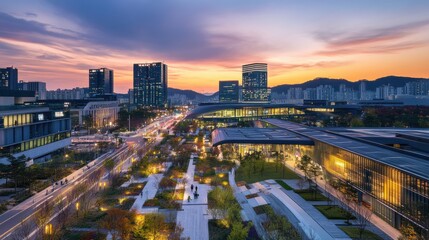 A modern tech campus in Seoul with innovative startups