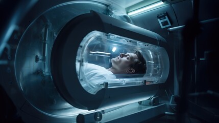 Team of astronauts in hypersleep anabiosis chamber aboard the orbital station. A crew of cosmonauts in hibernation. People in space. Galactic travel and science concept.