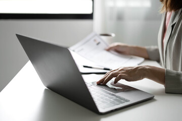 Business woman employer Check history resume hiring recruit looking cv resume to hire candidates,...