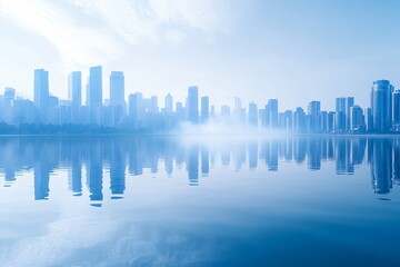 Fototapeta premium Urban Skyline Shrouded in Hazy Wildfire Smoke