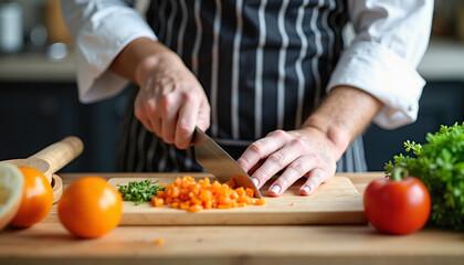 Chef chopping vegetables in cooking class demonstration