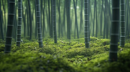 Fototapeta premium A peaceful moment in a bamboo forest, with towering bamboo