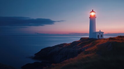 Obraz premium A peaceful scene of a lighthouse standing tall on a rocky coastline