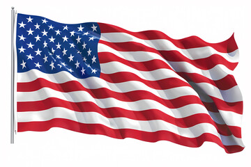 Fototapeta premium The American flag waving gracefully, showcasing its vibrant red, white, and blue colors in a clear sky.